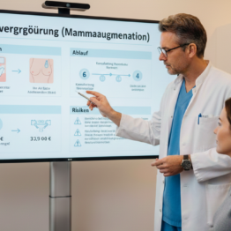 Brustvergroesserung Symbolbild: Arzt berät Frau