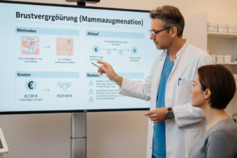 Brustvergroesserung Symbolbild: Arzt berät Frau